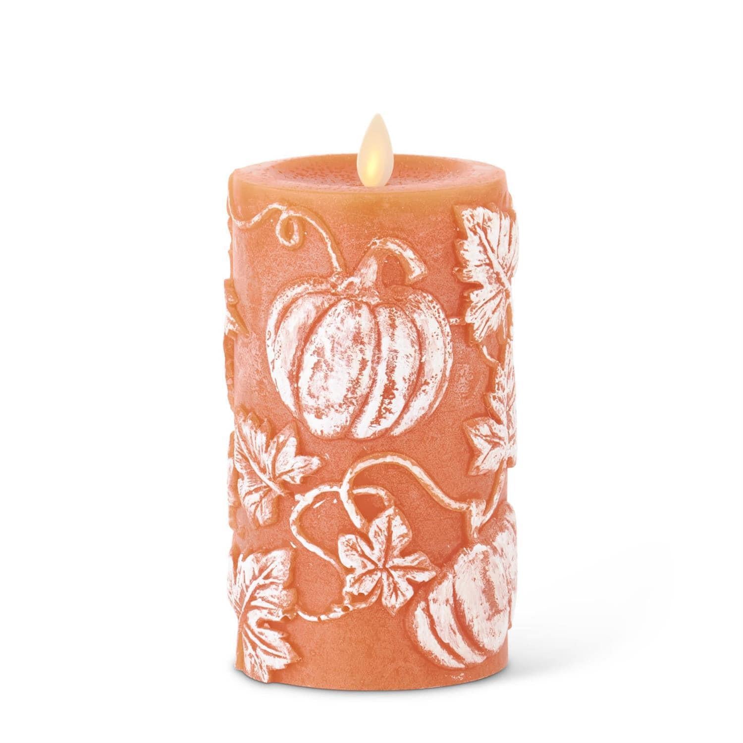 Orange Embossed Wax Flameless Pillar Candle